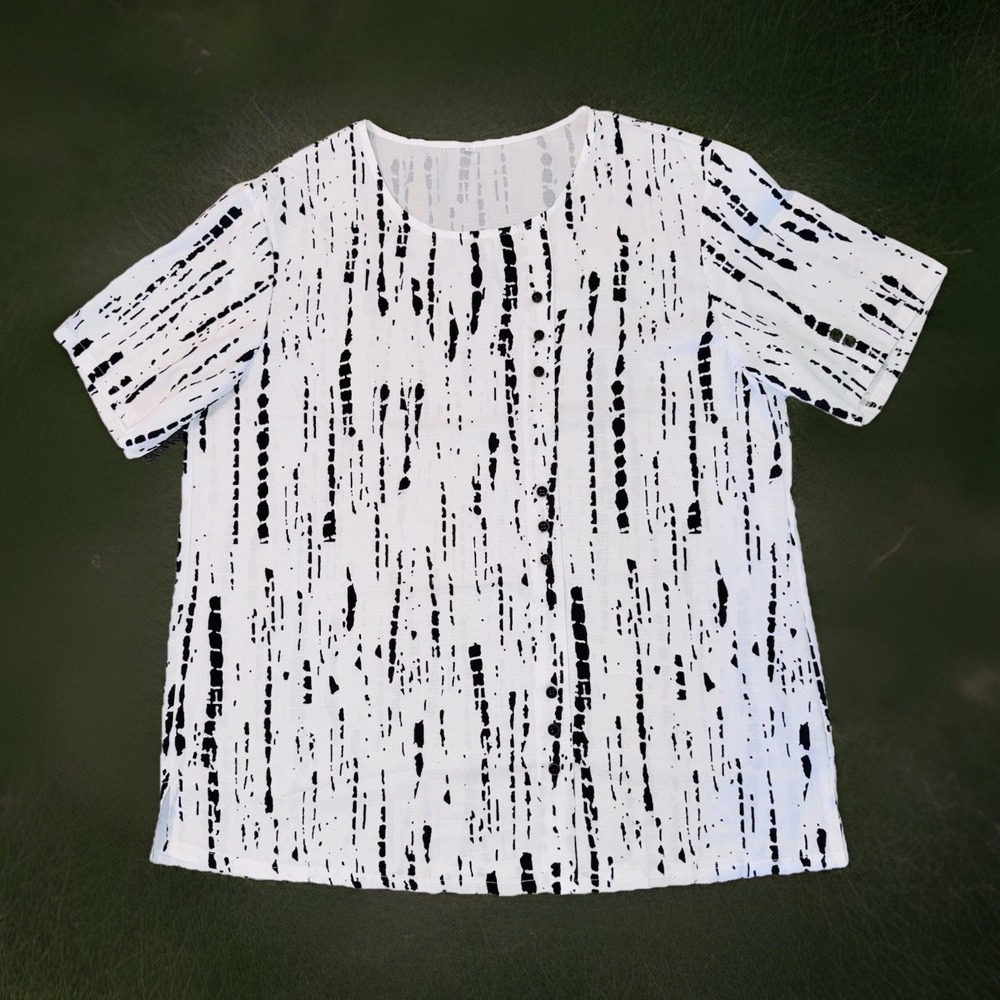 Womans Sz 2XL Shirt Drizzle Print Black/white  Summer Sheer Pullover Boho Casual